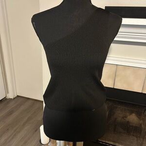 One shoulder Sweater Black Ribbed Top